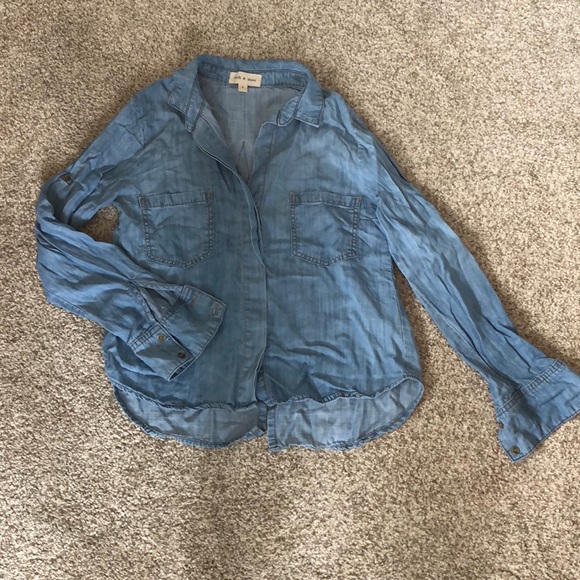 📦 🚚 EVERYTHING MUST GO! Anthro/Cloth & Stone Chambray Top | Sz S - Picture 4 of 6